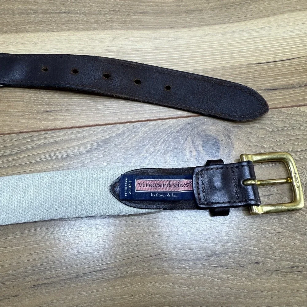 Vineyard Vines Mens 32 'gate‎ Belt Burgundy Brown Leather Trim
